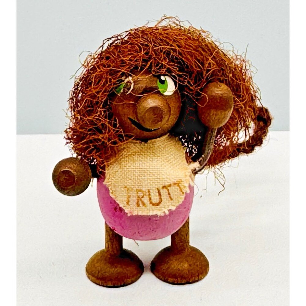 Vintage MCM Swedish Teak Wood Troll Figurine Scandinavian Tired Baby 1.75 inch